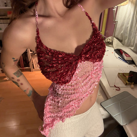 Mesh Knit Top - Cherry