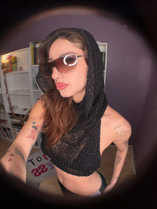 Black Hoodie Knit Top