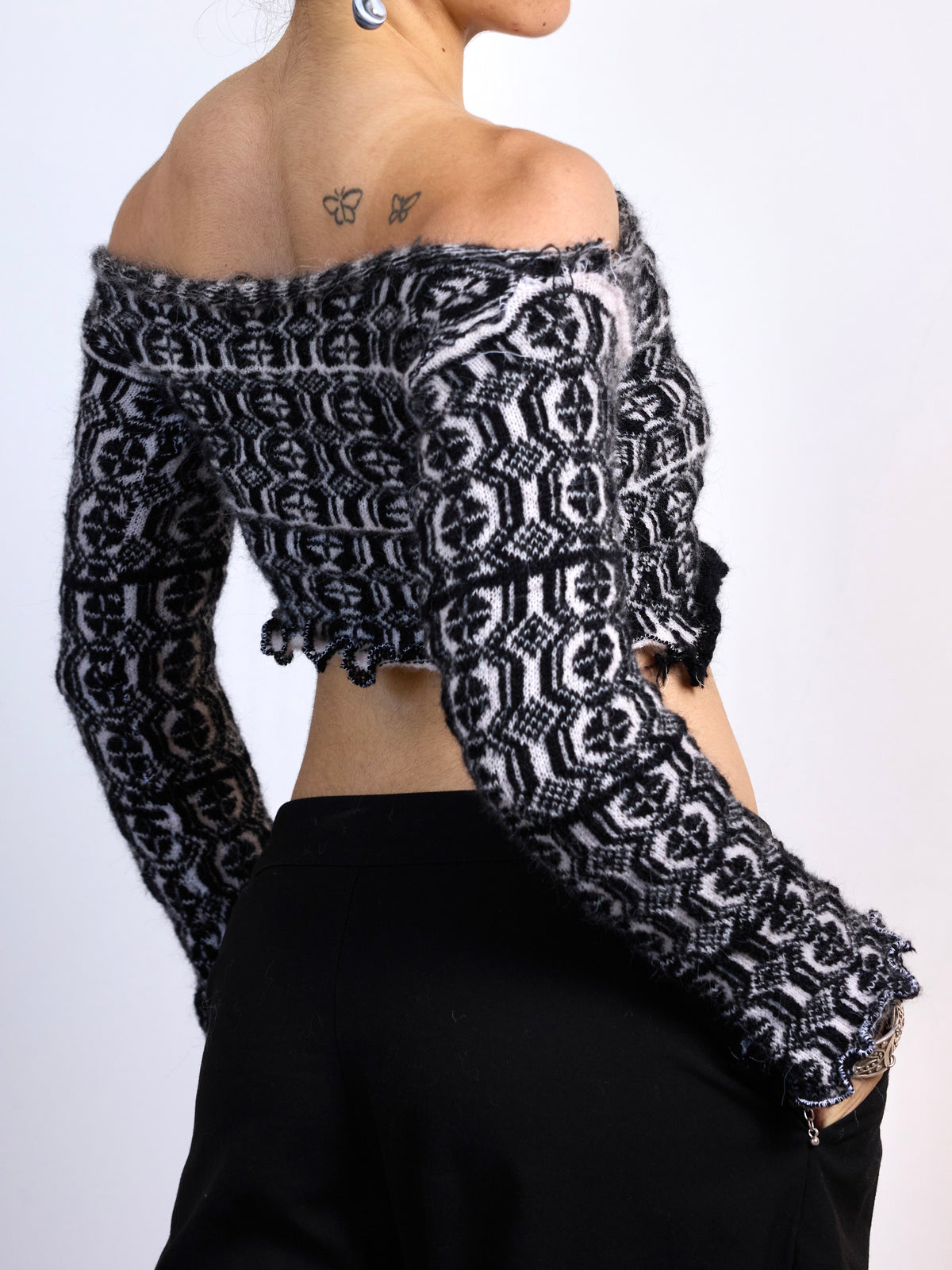 Monochrome Glitch Off Shoulder Top