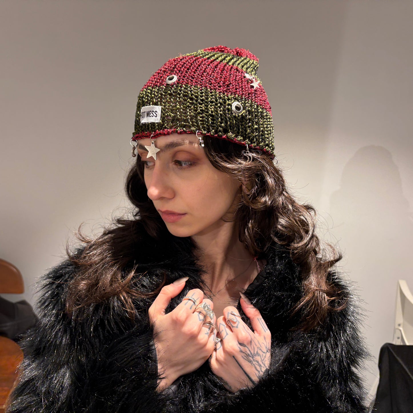 Red Rot Mesh Knit Hat