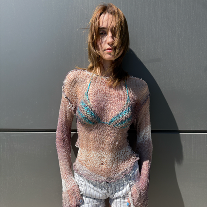 Brown Shibori Knit Sweater