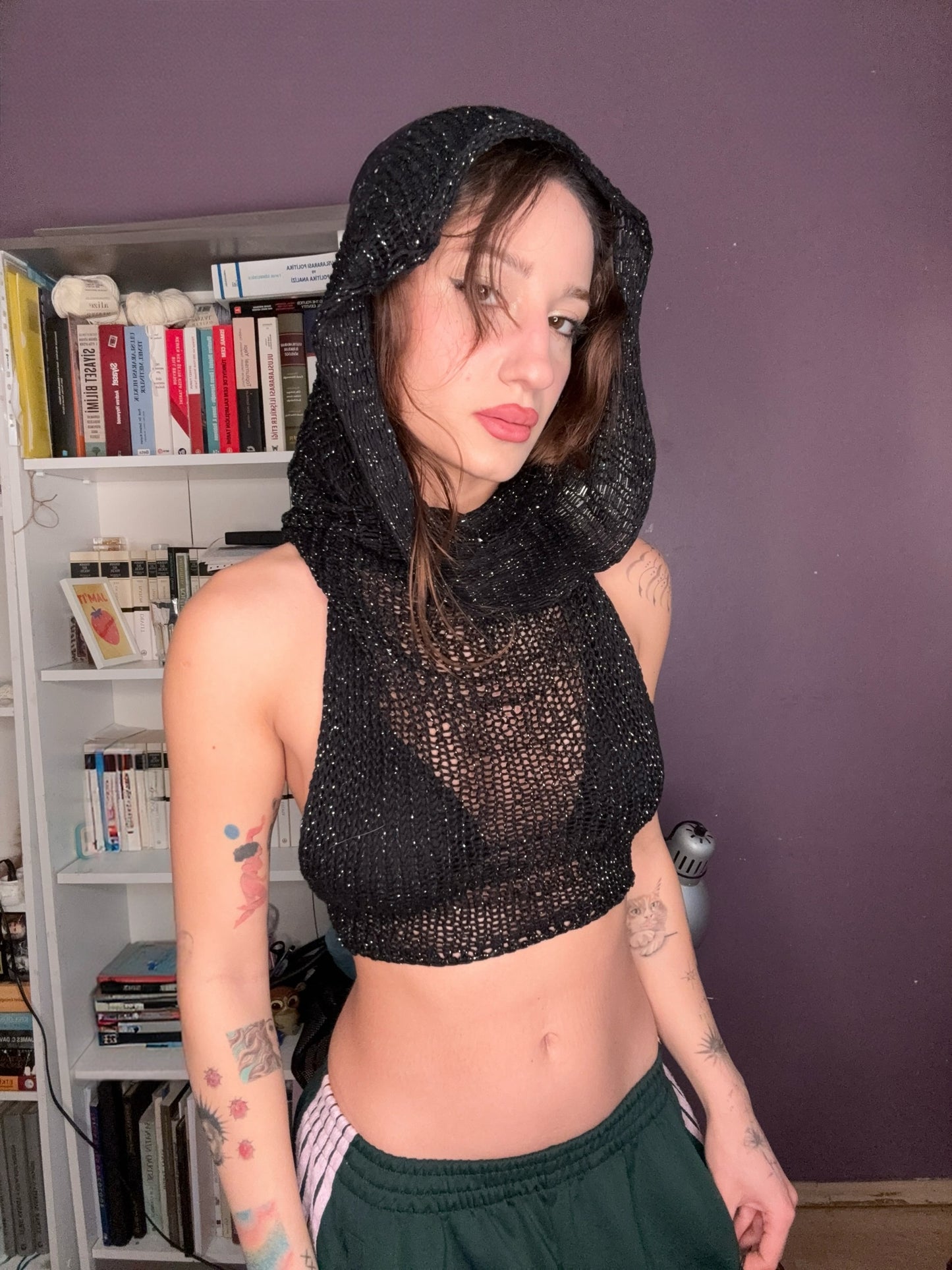 Black Hoodie Knit Top