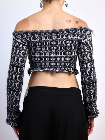 Monochrome Glitch Off Shoulder Top