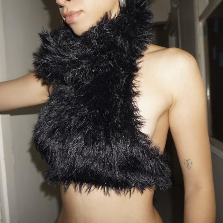 Black Fur Knit Top