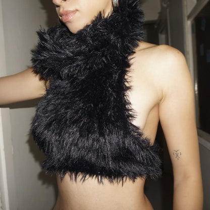 Black Fur Knit Top