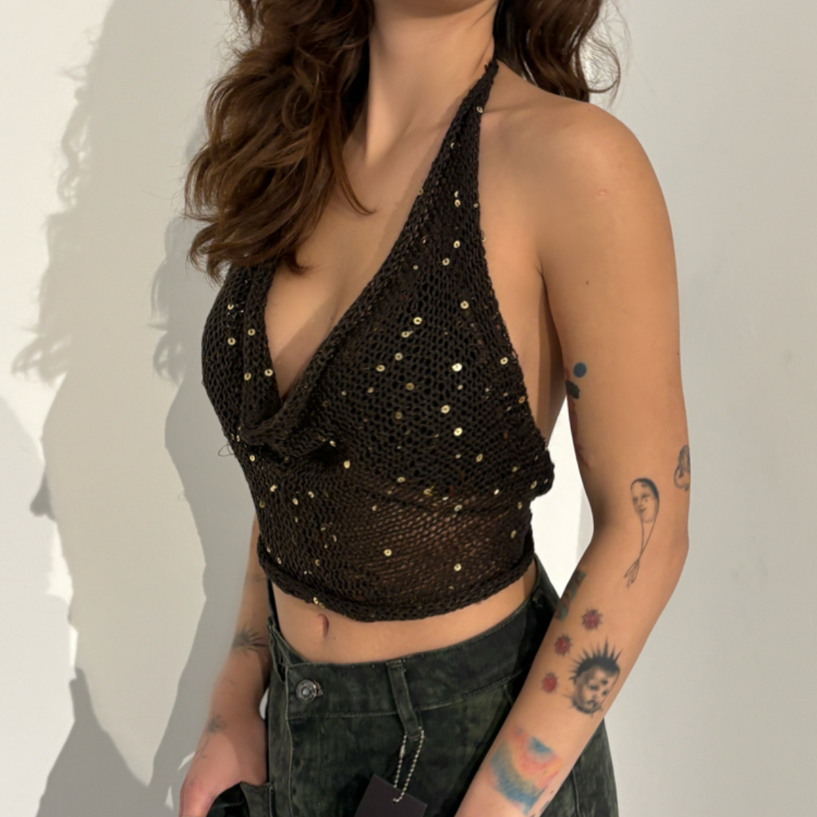 Glitter Brown Halter Top
