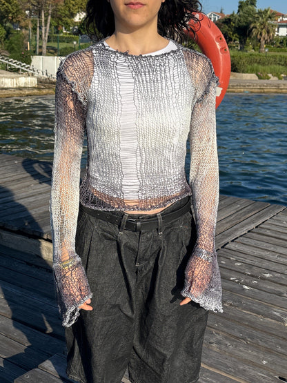 Messy Web Knit Sweater - Moon