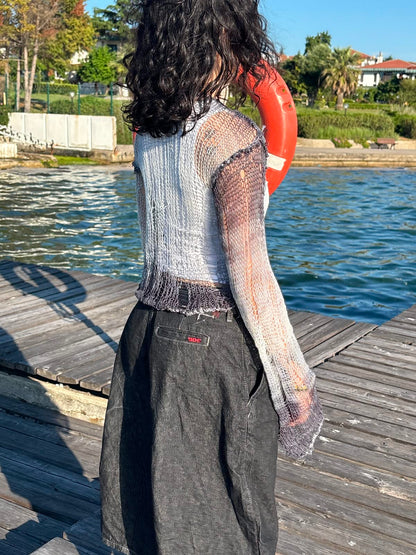 Messy Web Knit Sweater - Moon