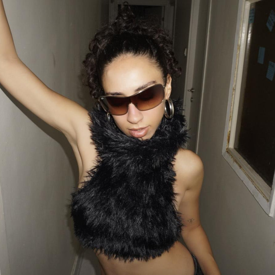 Black Fur Knit Top