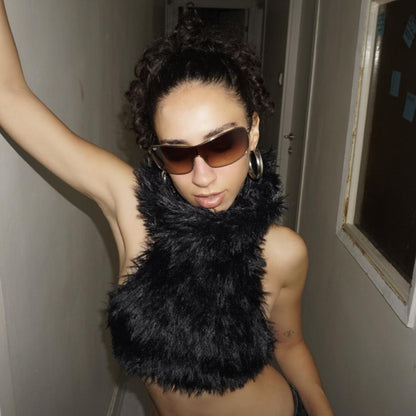 Black Fur Knit Top
