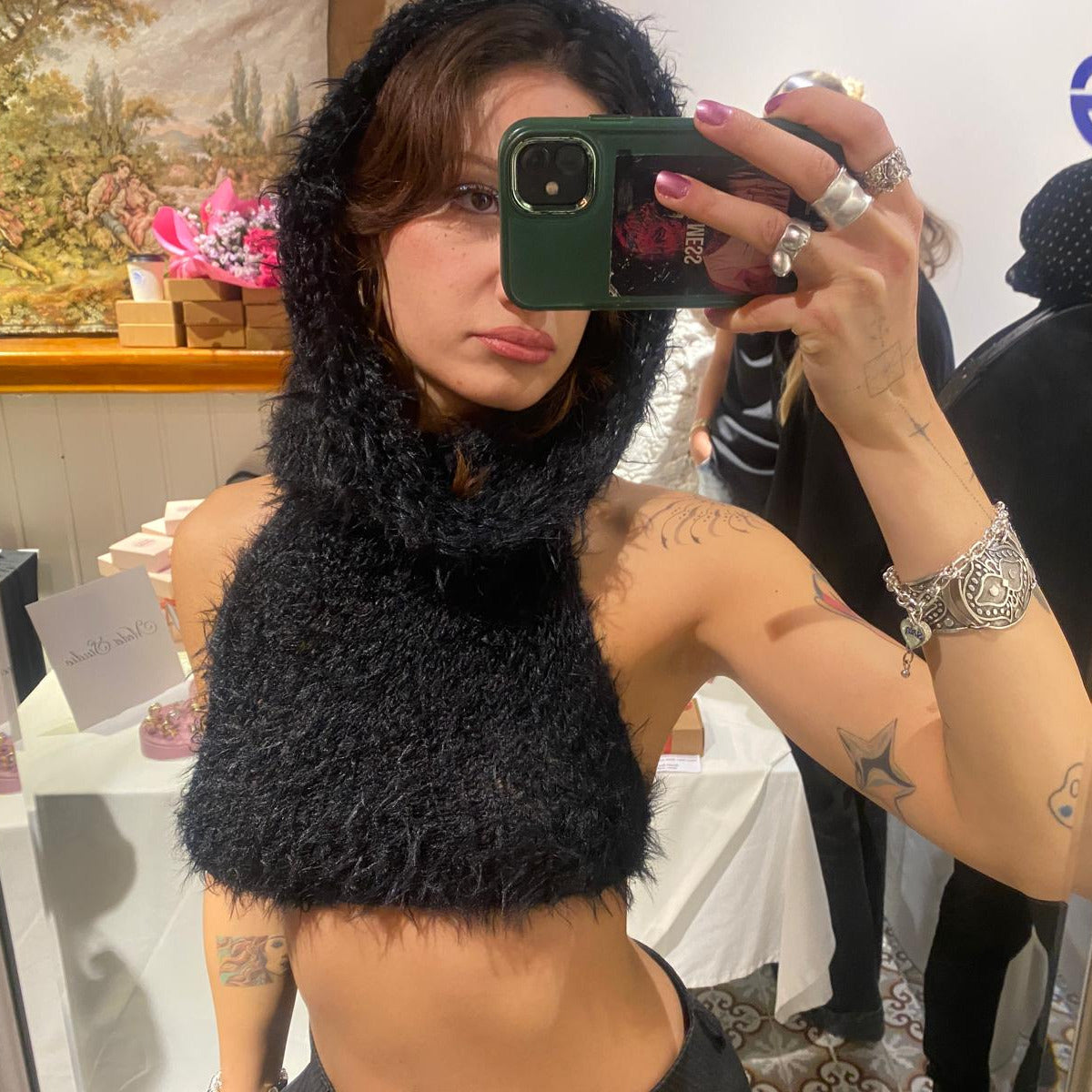 Black Fur Knit Top