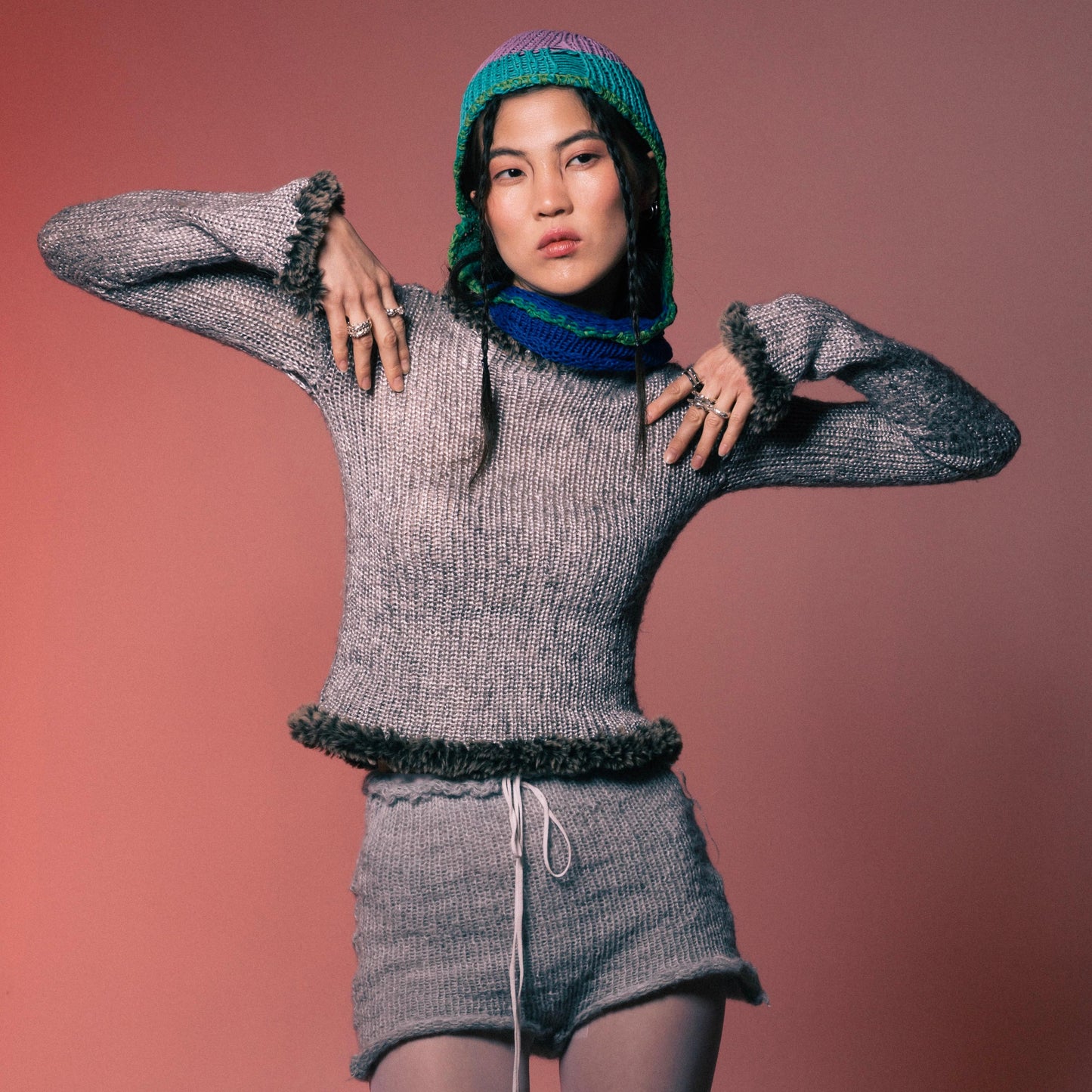 Grey Fur Knit Sweater
