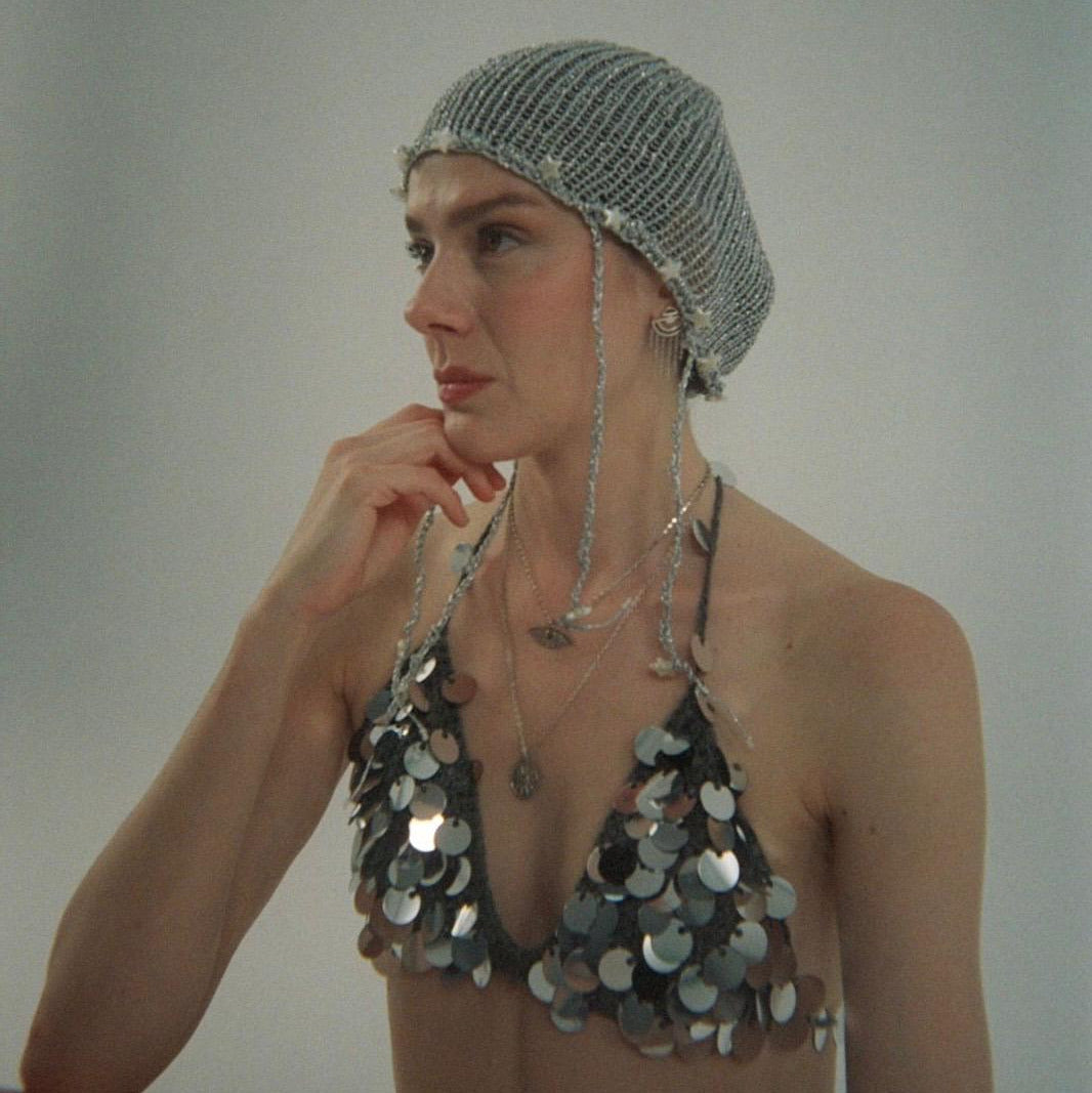 Silver Glitter Crochet Bikini Top