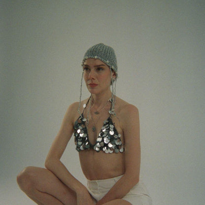 Silver Glitter Crochet Bikini Top