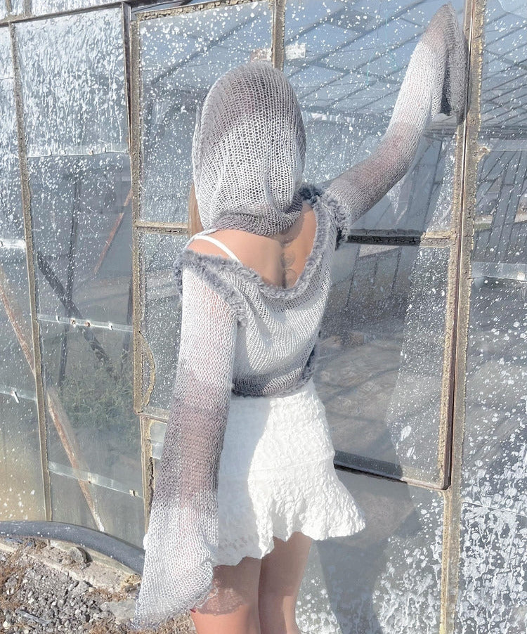 Grey Hoodie Knit Sweater
