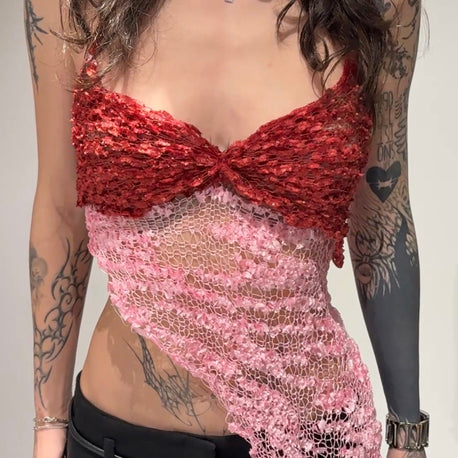 Mesh Knit Top - Cherry