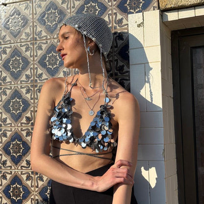 Silver Glitter Crochet Bikini Top