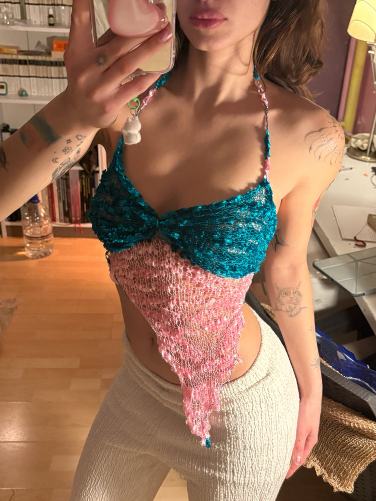 Mesh Knit Top - Aquamarine