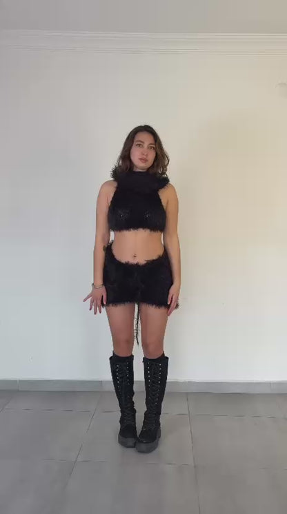 Black Hoodie Knit Set