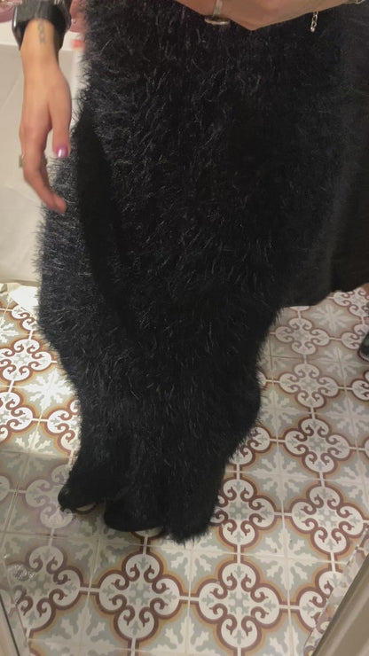 Black Fur Hoodie Knit Dress