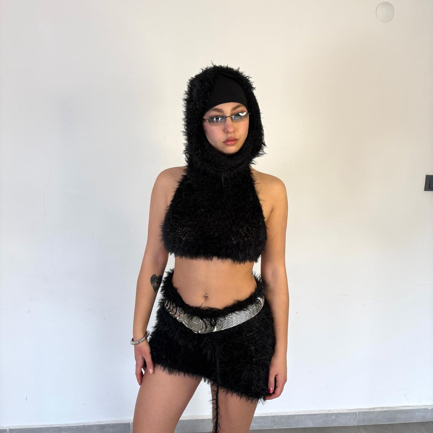 Black Hoodie Knit Set