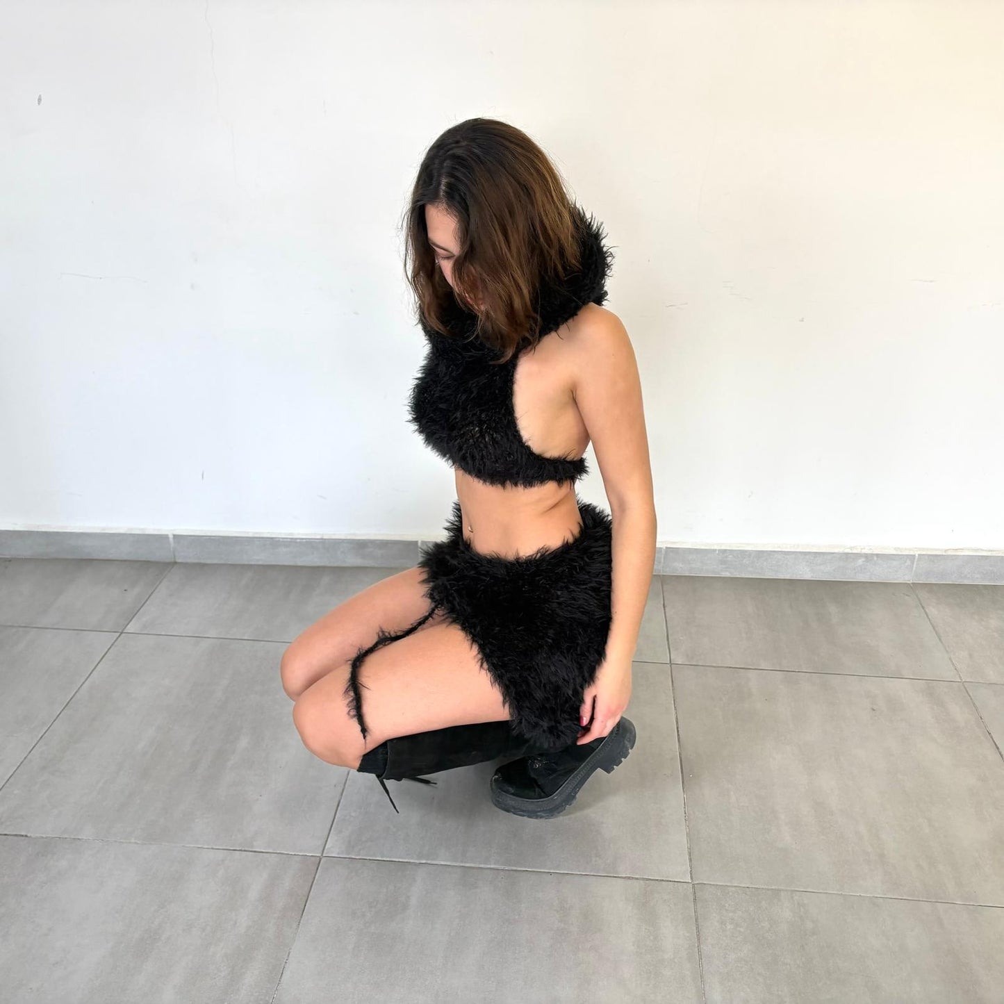 Black Hoodie Knit Set