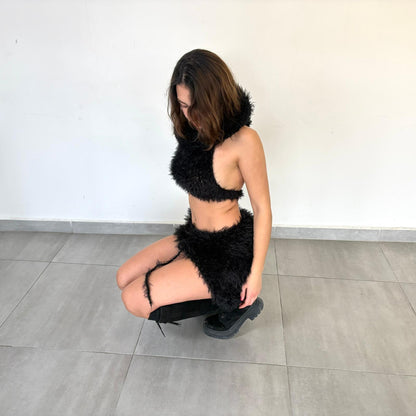 Black Hoodie Knit Set