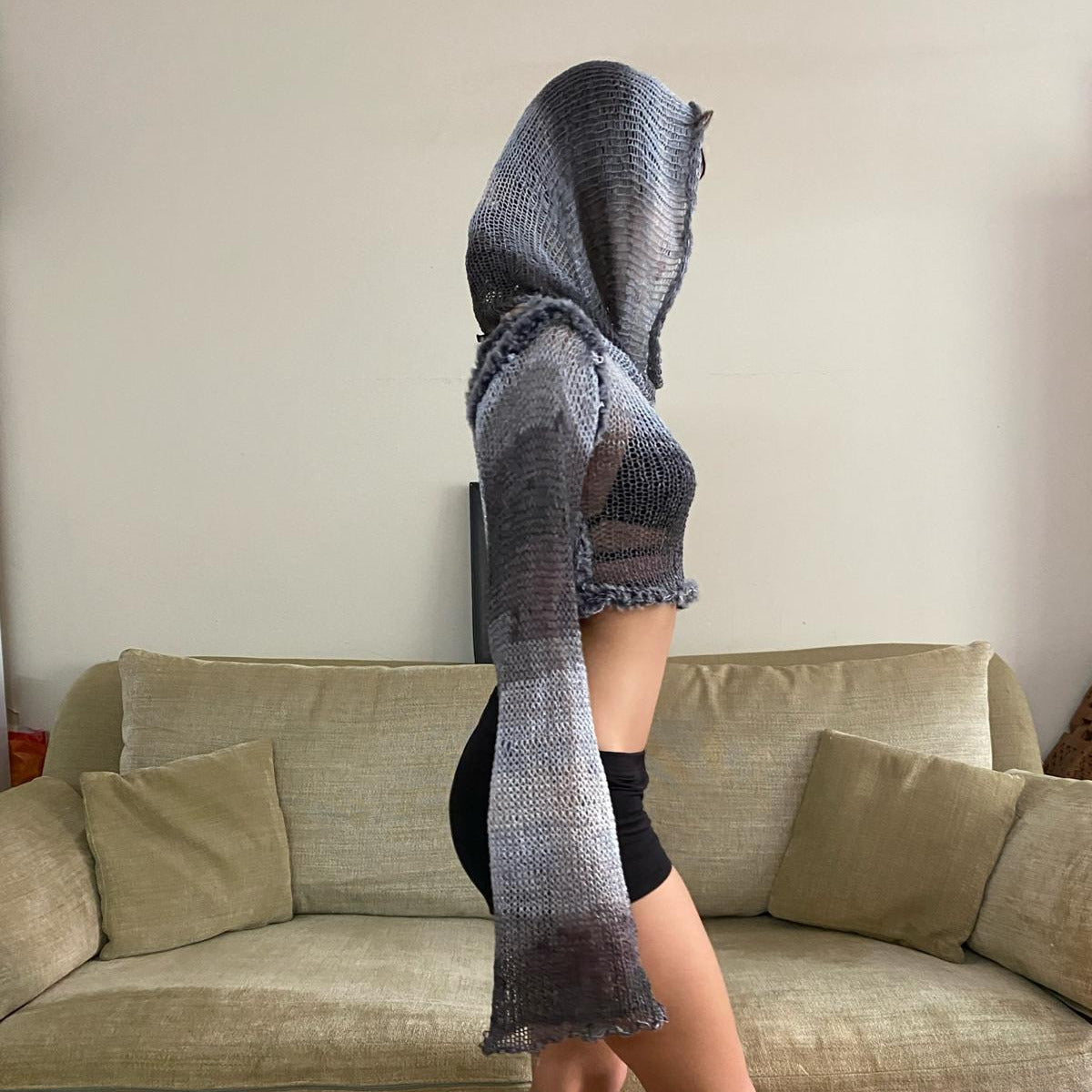 Grey Hoodie Knit Sweater