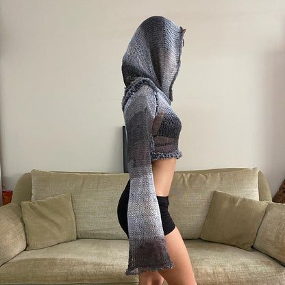 Grey Hoodie Knit Sweater